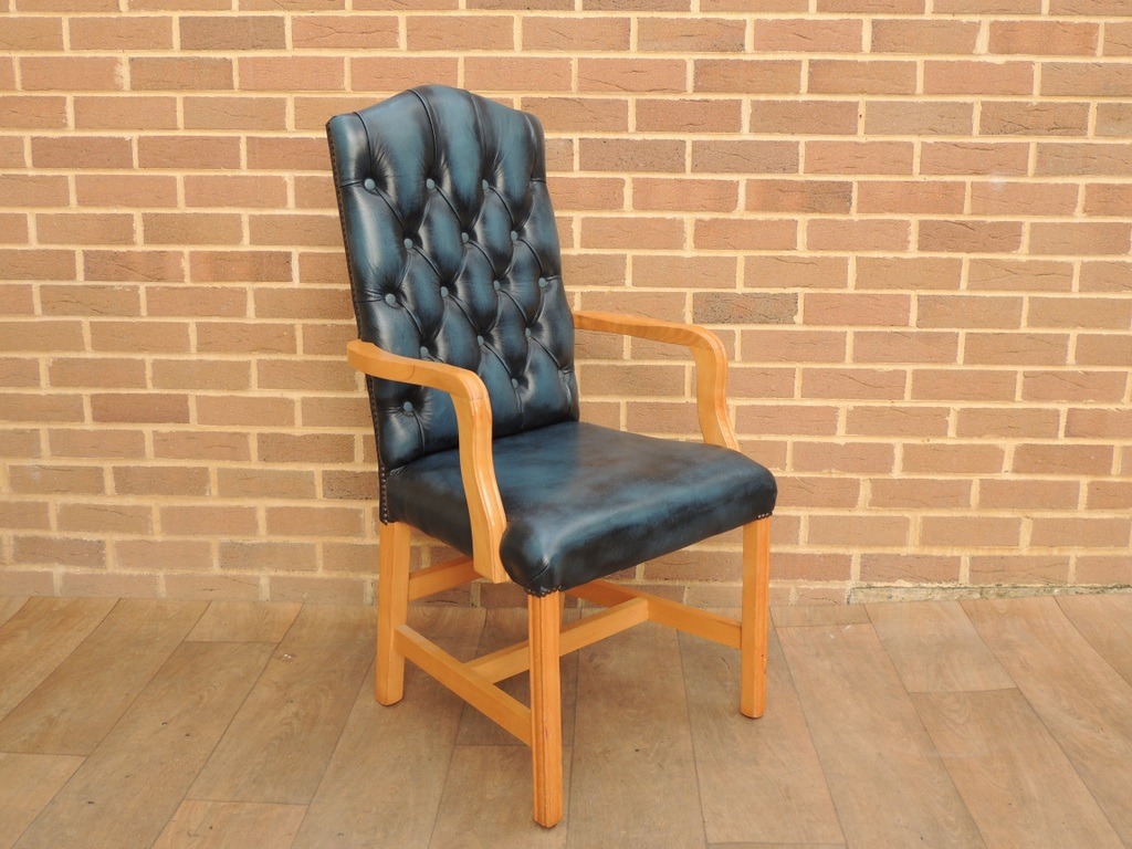 Chesterfield Antique Blue Carver Chair - Image 6