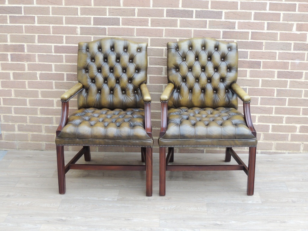 Pair of English Chesterfield Gainsborough Chairs - Image 2