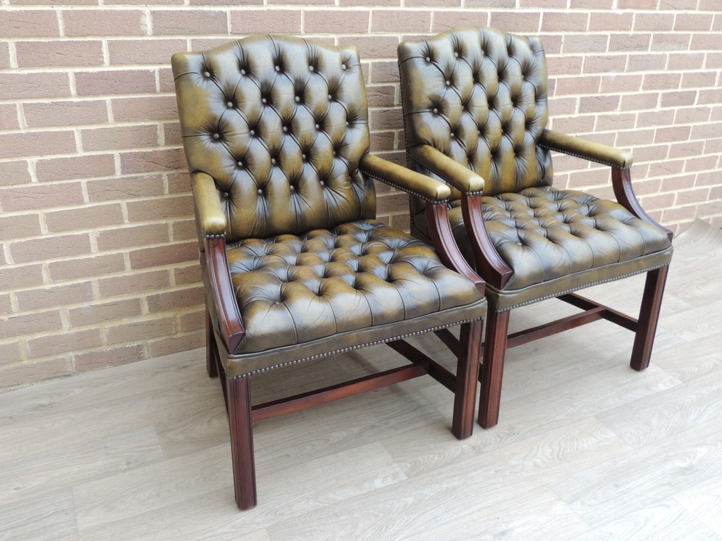 Pair of English Chesterfield Gainsborough Chairs - Image 3
