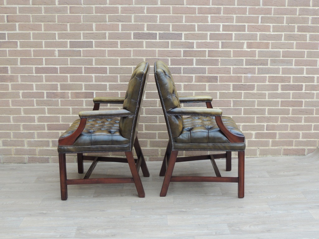 Pair of English Chesterfield Gainsborough Chairs - Image 9