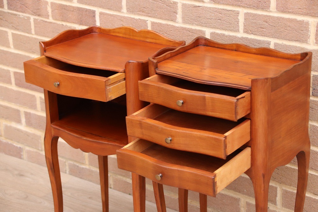Pair of French Cherry Bedside Tables - Image 6