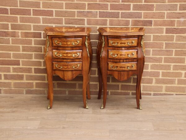 Pair of French Bombe Bedside Tables
