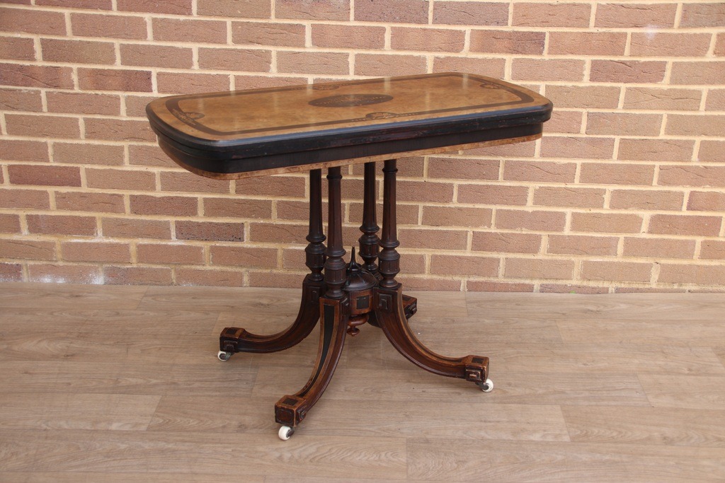 Victorian Burr Walnut Card Table - Image 2