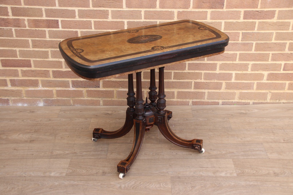 Victorian Burr Walnut Card Table - Image 3