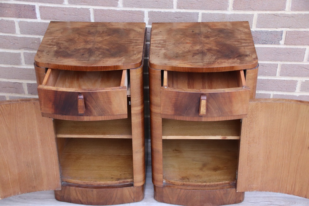 Pair of Art Deco Walnut Bedside Cabinets - Image 7