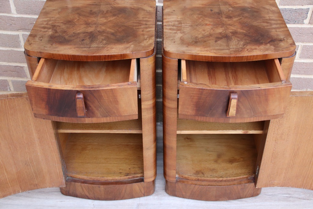 Pair of Art Deco Walnut Bedside Cabinets - Image 9