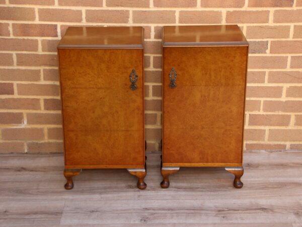 Pair of Antique Burr Walnut Bedside Cabinets