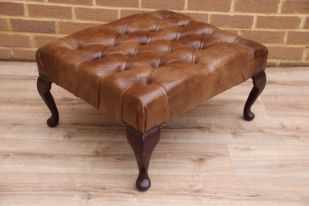 Chesterfield Whiskey Brown Footstool - Image 3
