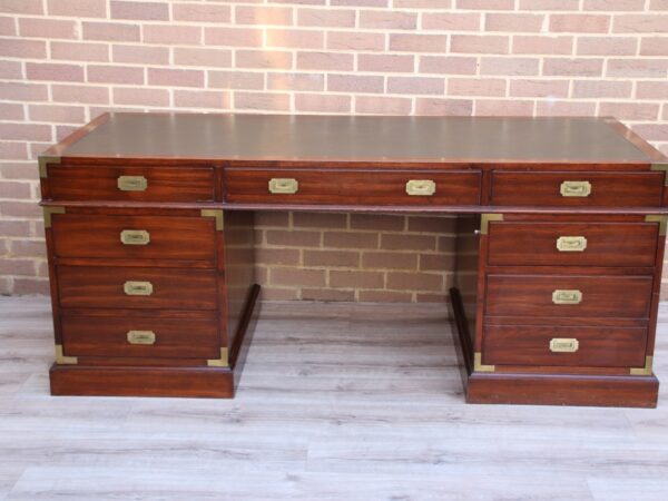 Military Campaign Pedestal Directors Desk