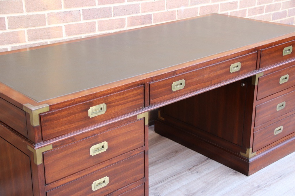 Military Campaign Pedestal Directors Desk - Image 3