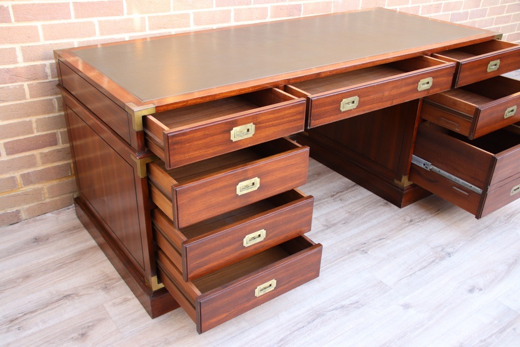 Military Campaign Pedestal Directors Desk - Image 8