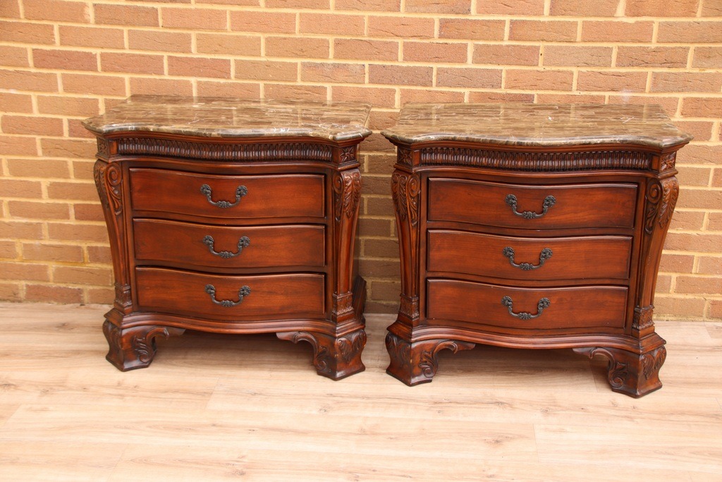 Pair of Elegant Bedside Chests with Marble - Image 2