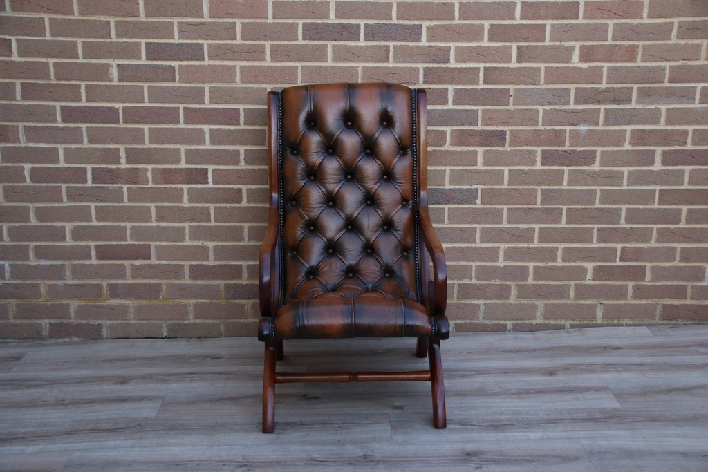 Chesterfield Whiskey Brown Slipper Chair - Image 2
