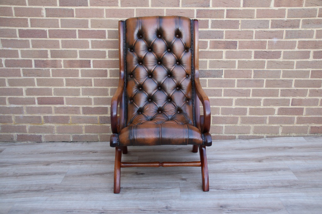 Chesterfield Whiskey Brown Slipper Chair - Image 1