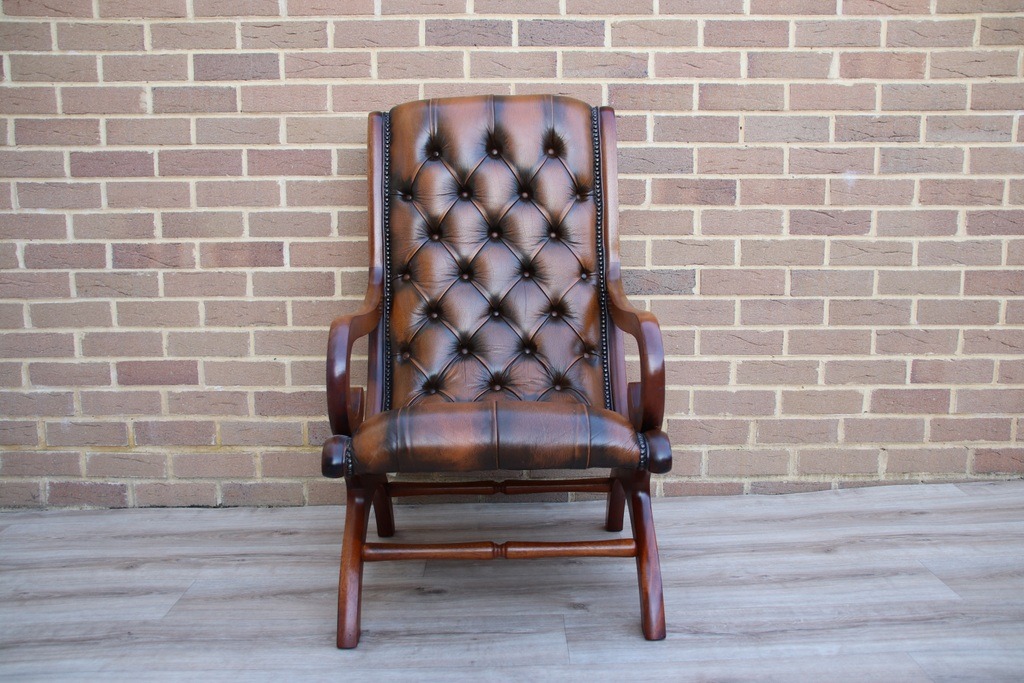Chesterfield Whiskey Brown Slipper Chair - Image 3