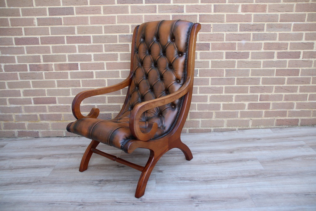 Chesterfield Whiskey Brown Slipper Chair - Image 4