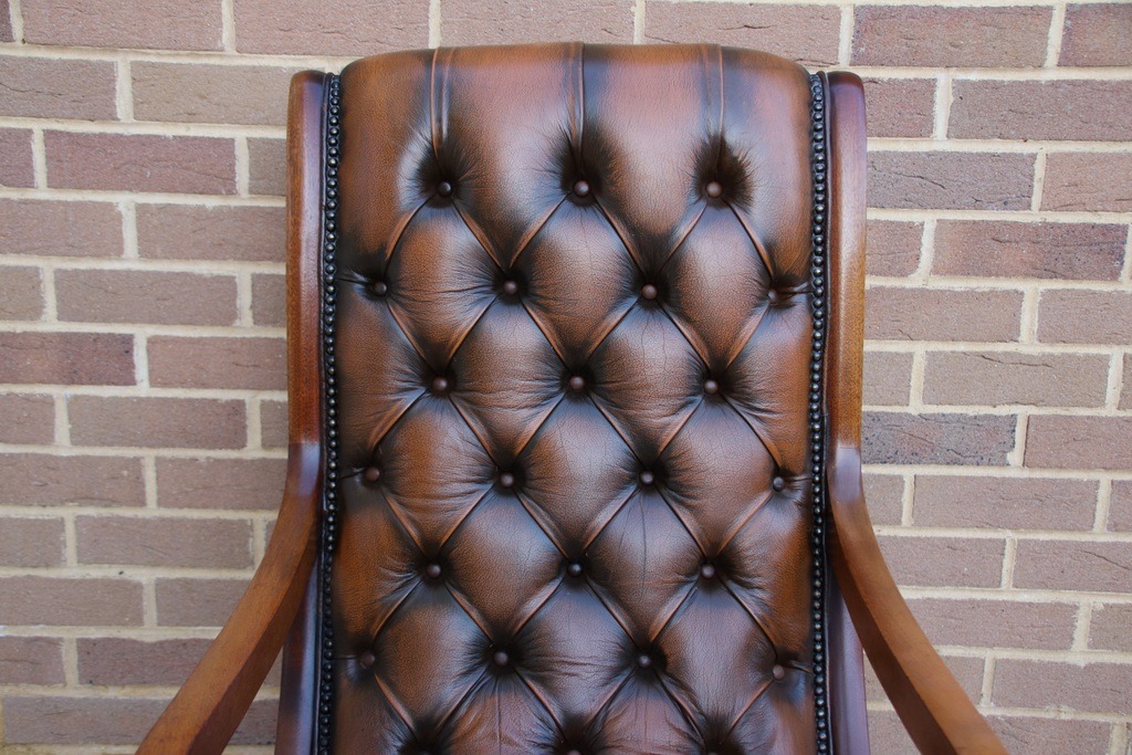 Chesterfield Whiskey Brown Slipper Chair - Image 8