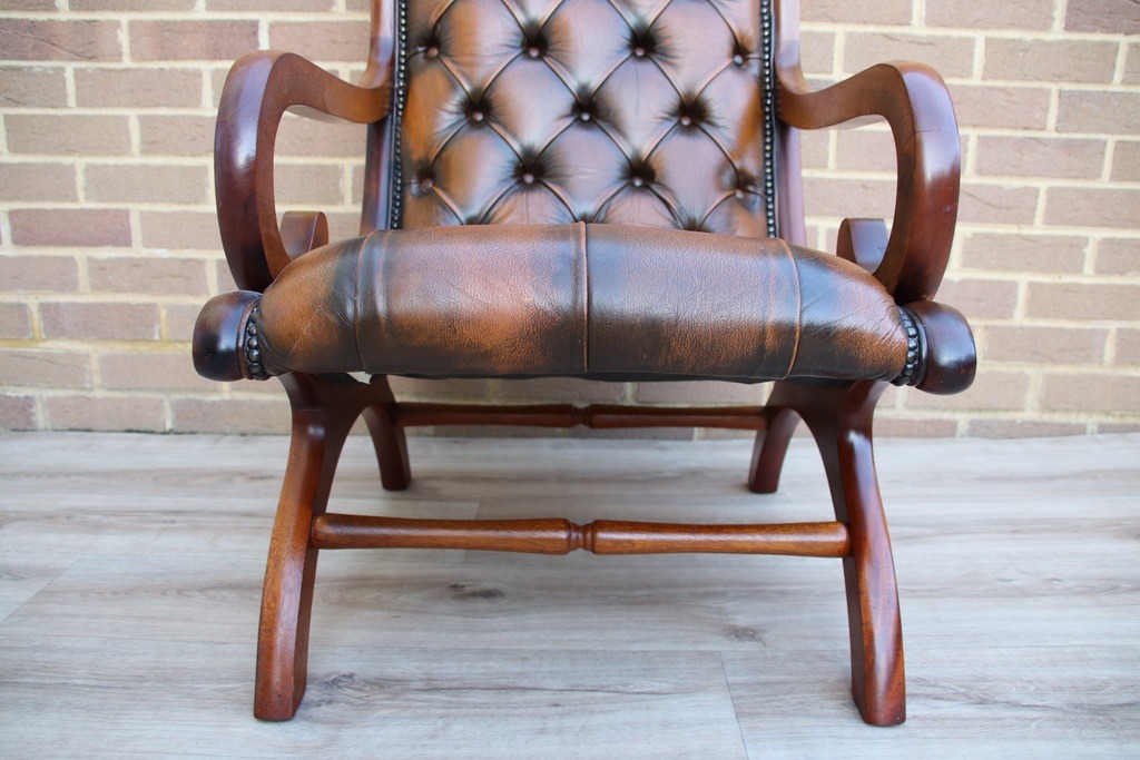 Chesterfield Whiskey Brown Slipper Chair - Image 9