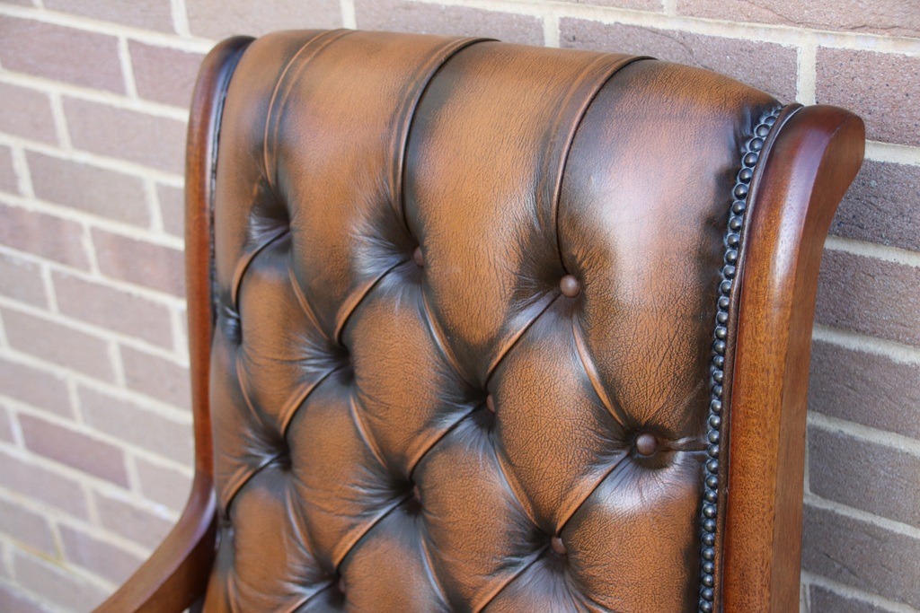 Chesterfield Whiskey Brown Slipper Chair - Image 12