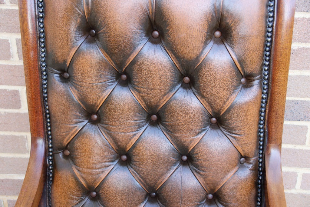 Chesterfield Whiskey Brown Slipper Chair - Image 13