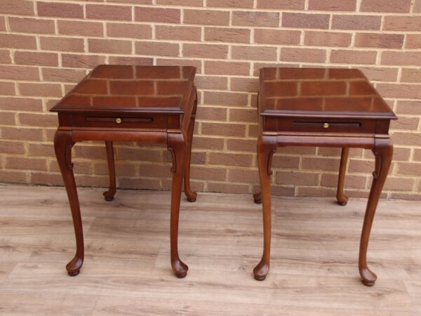 Pair of Queen Anne Mahogany Lamp Tables with Pull-Out Slides