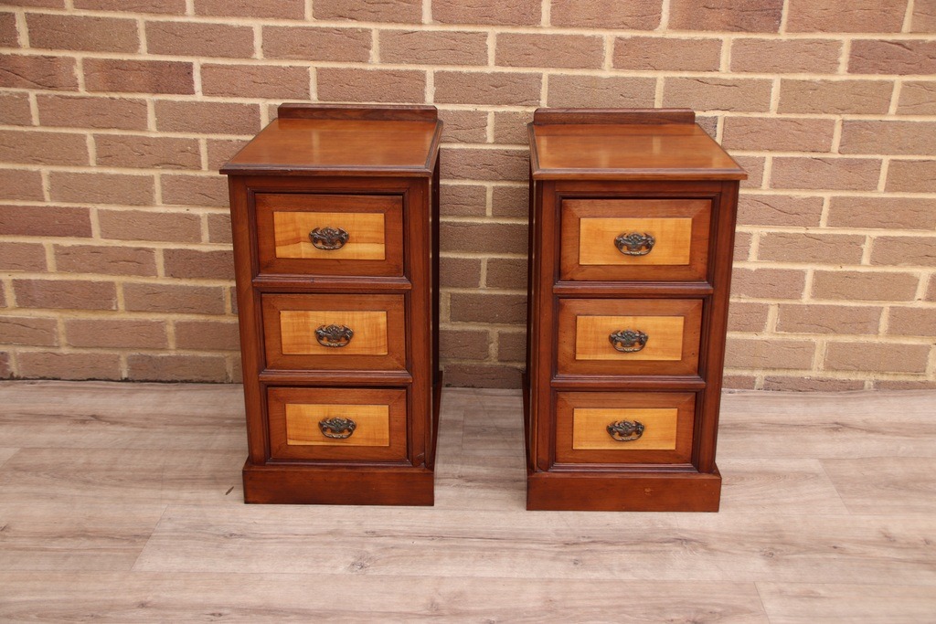 IMG_0663 Pair of Vintage Inlaid Bedside Tables - Image 1