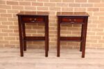 Pair of Mahogany Tall Inlaid Bedside Tables