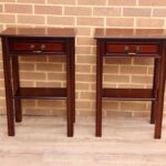 Pair of Mahogany Tall Inlaid Bedside Tables