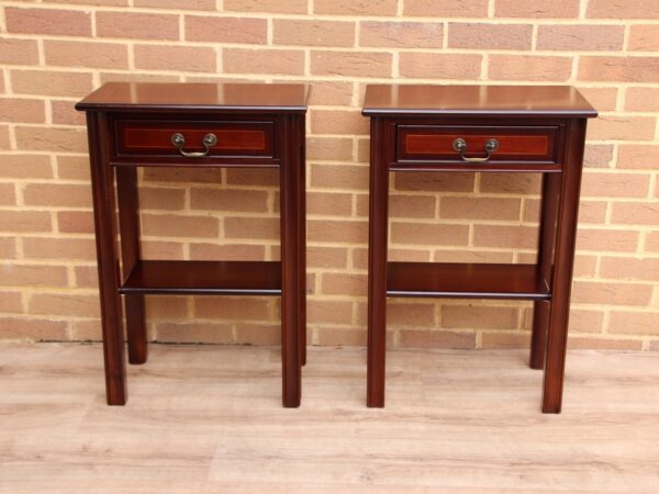 Pair of Mahogany Tall Inlaid Bedside Tables