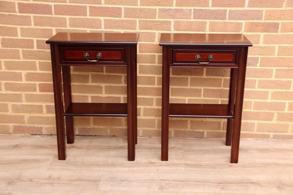 Pair of Mahogany Tall Inlaid Bedside Tables - Image 1