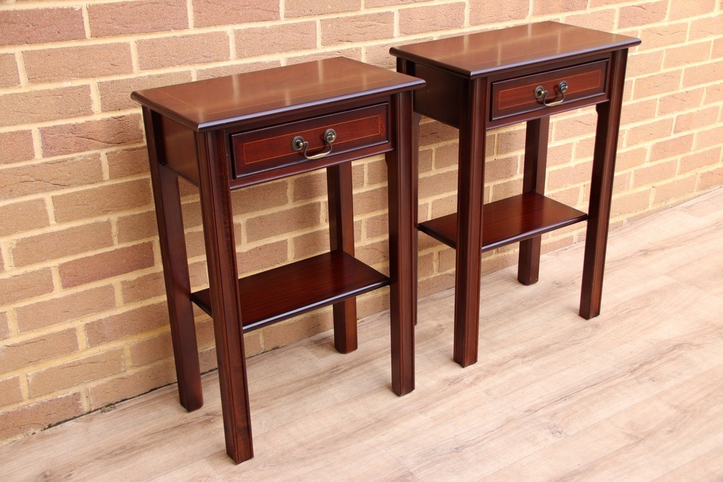 Pair of Mahogany Tall Inlaid Bedside Tables - Image 2