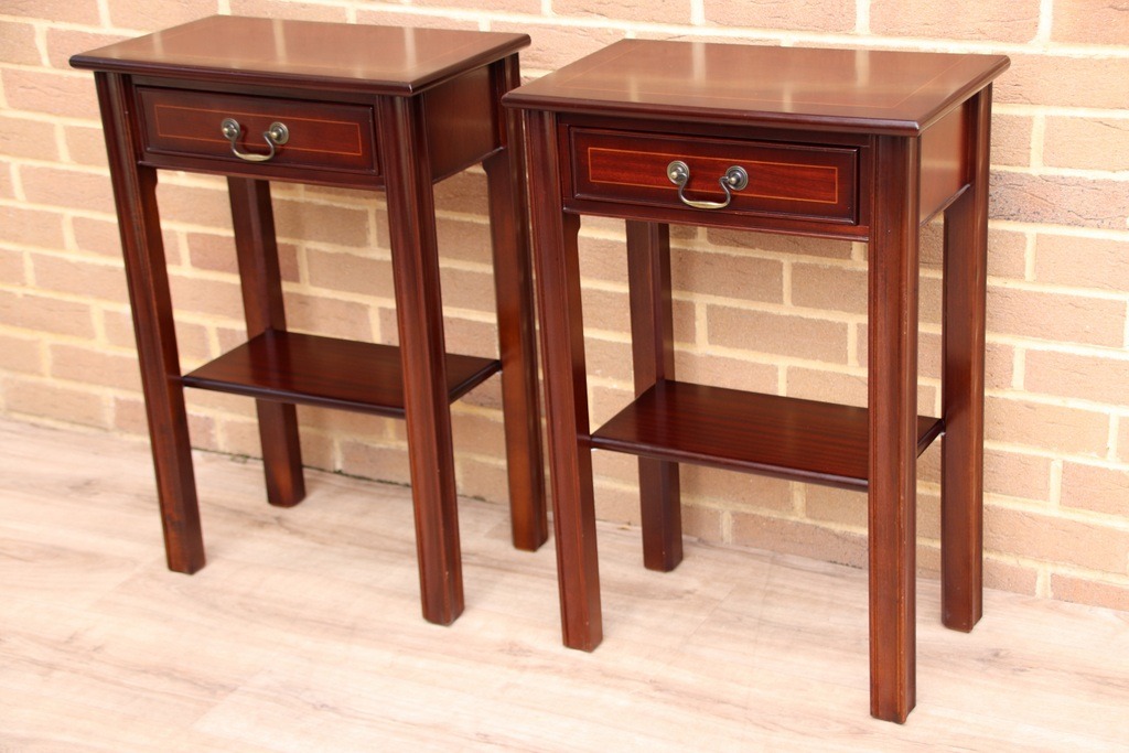 Pair of Mahogany Tall Inlaid Bedside Tables - Image 3