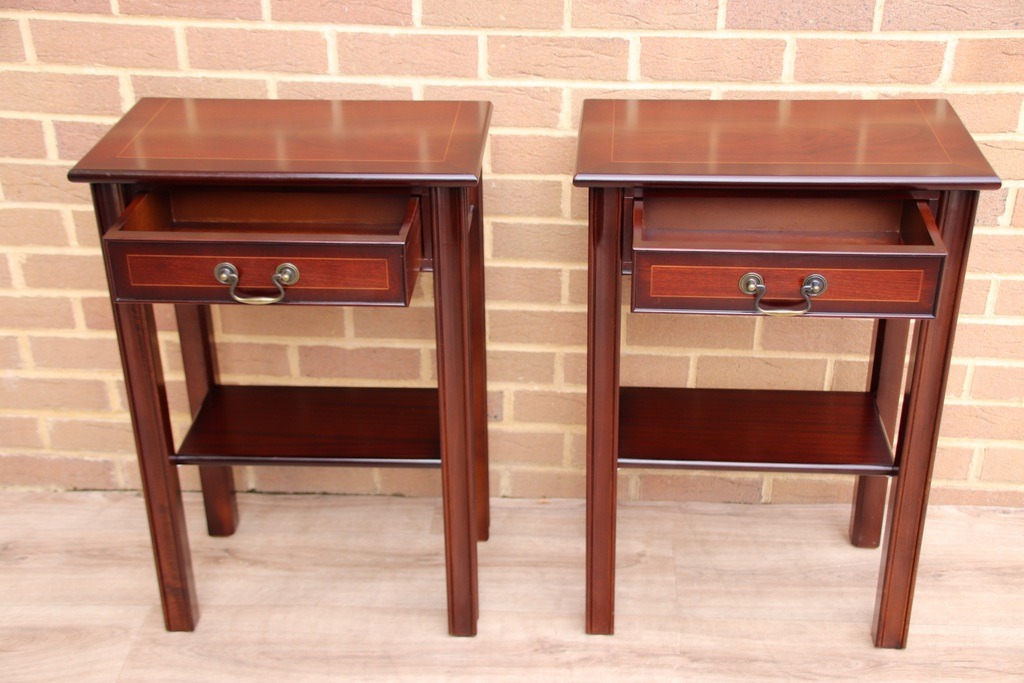 Pair of Mahogany Tall Inlaid Bedside Tables - Image 5