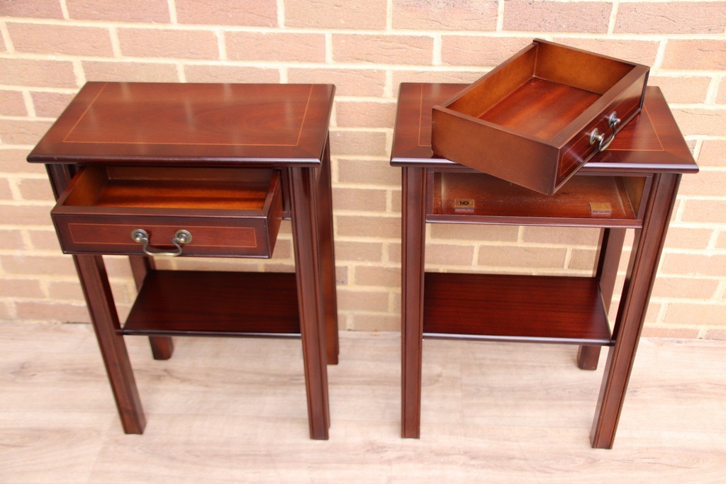 Pair of Mahogany Tall Inlaid Bedside Tables - Image 10