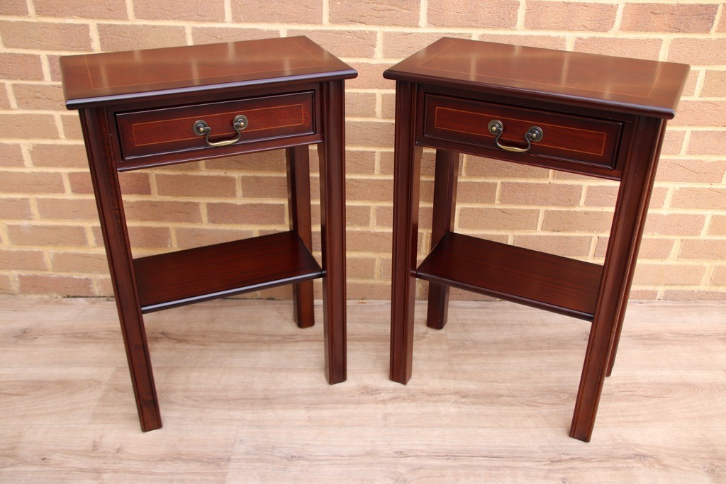 Pair of Mahogany Tall Inlaid Bedside Tables - Image 11