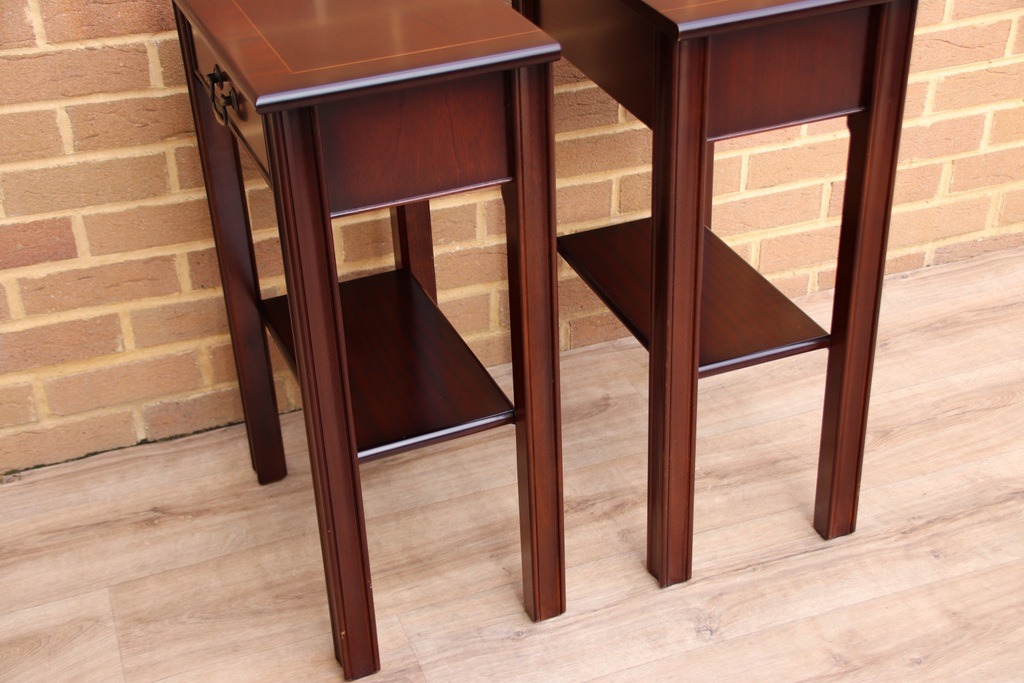 Pair of Mahogany Tall Inlaid Bedside Tables - Image 14